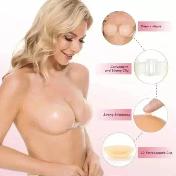 Niidor Adhesive Bra Strapless Sticky Invisible PushUp Silicone Fabric Backless B - Picture 10 of 13